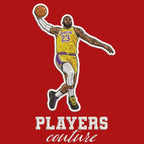 LeBron James Badge Men's Hoodie – red close-up detail shot of the LeBron James Players Couture logo design