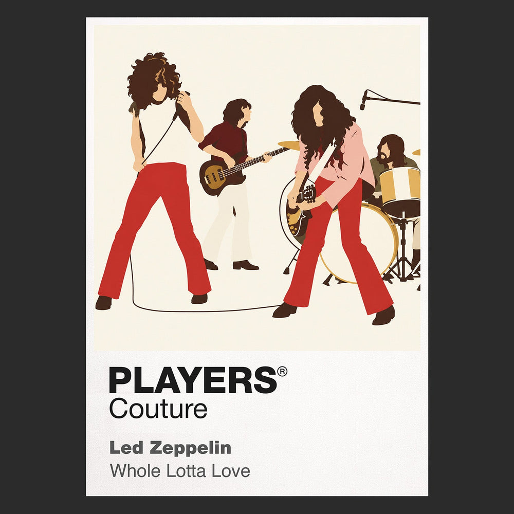 Led Zeppelin the instruments, clothing and live silhouette of Led Zeppelin's classic line-up Icon Frame artwork in black