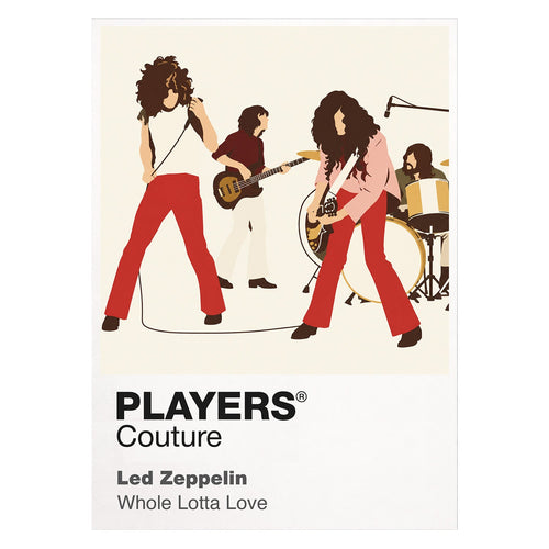 Led Zeppelin the instruments, clothing and live silhouette of Led Zeppelin's classic line-up Icon Frame artwork on white