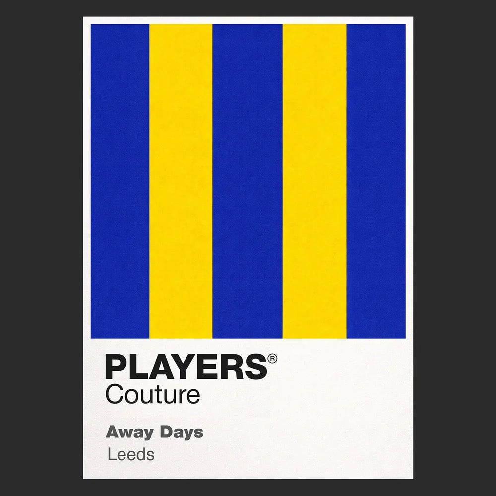 Leeds Away Classic Football Shirt Colours Frame Men's T-Shirt – black close-up detail shot of the Leeds Away Players Couture