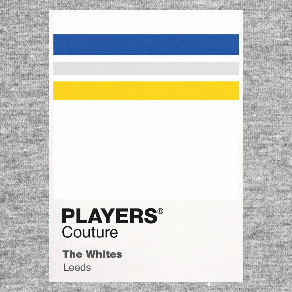 Leeds Home Classic Football Shirt Colours Frame Men's T-Shirt – grey close-up detail shot of the Leeds Home Players Couture