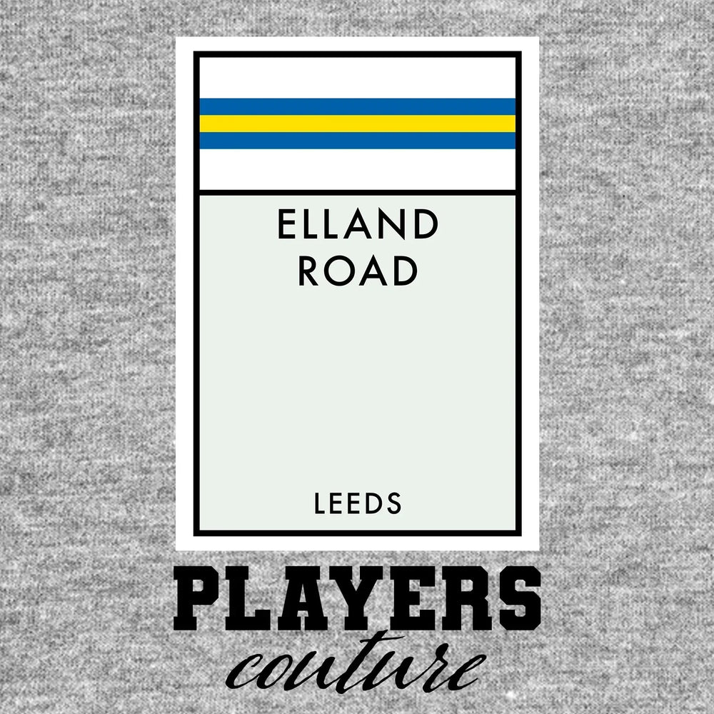 Leeds United Monopoly Card hoodie – grey men's hoodie with black Leeds United Monopoly Card letters and Players Couture logo