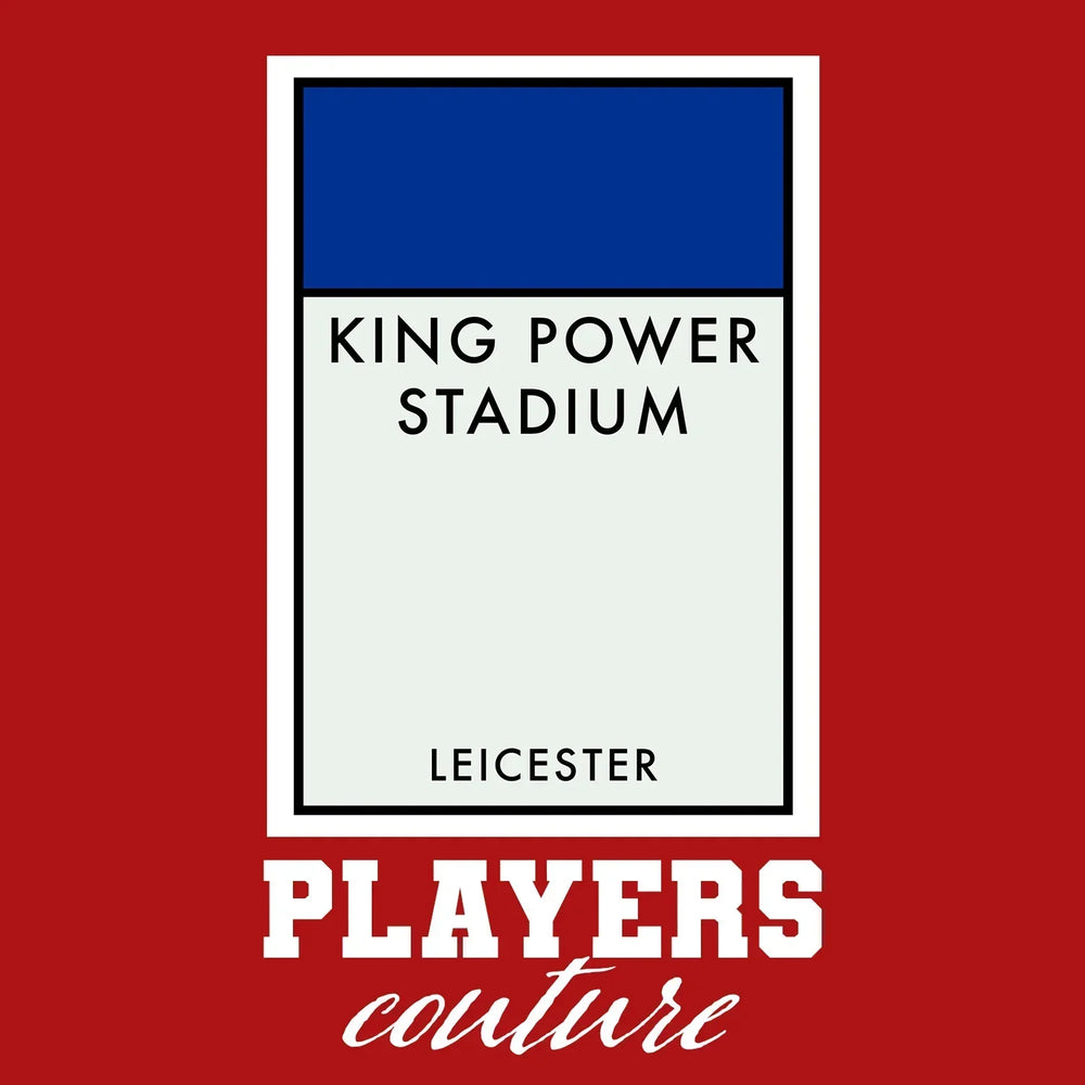 Leicester City Monopoly Card hoodie – red men's hoodie with white Leicester City Monopoly Card letters and Players Couture
