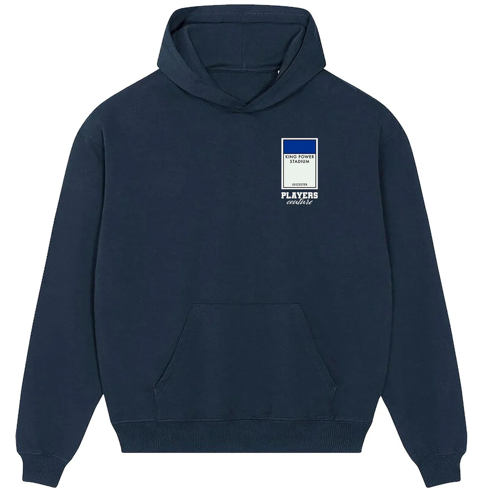 Leicester City Monopoly Card hoodie – red men's hoodie with white Leicester City Monopoly Card letters and Players Couture