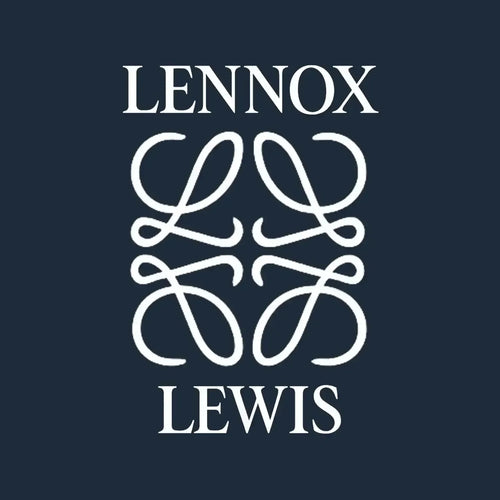 Lennox Lewis Logo Men's Hoodie – navy close-up detail shot of the Lennox Lewis Players Couture logo design