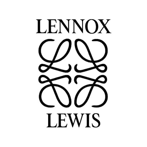 Lennox Lewis Logo Men's Hoodie – white close-up detail shot of the Lennox Lewis Players Couture logo design