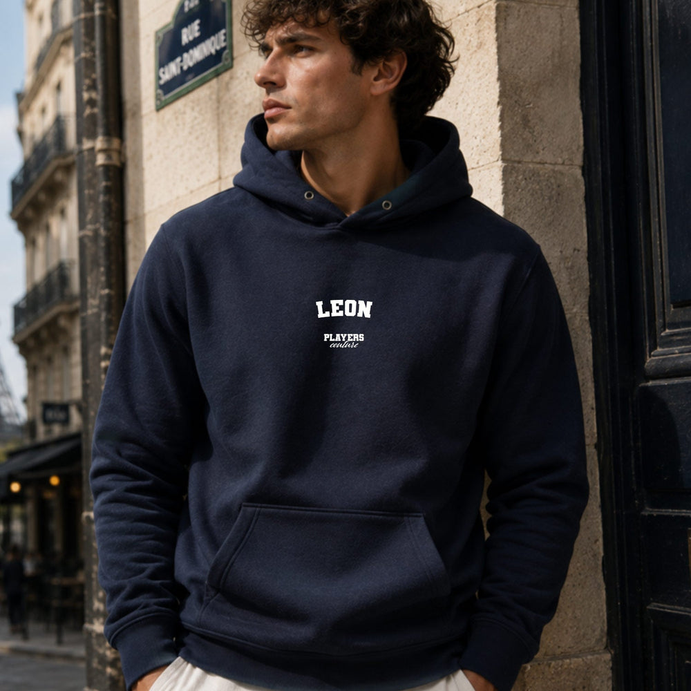 Leon name-print hoodie - navy