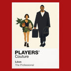 Léon and Mathilda Léon and Mathilda walking together with dark coats, round glasses and the treasured plant Icon Frame artwork in red
