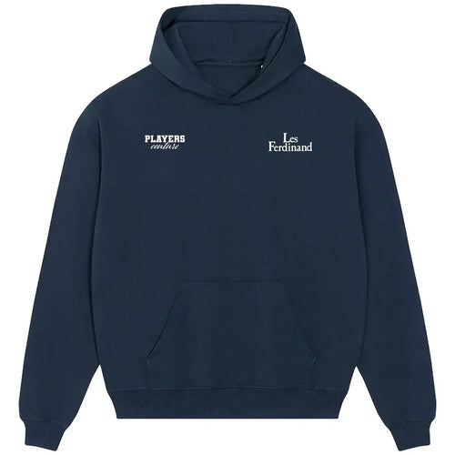 Les Ferdinand hoodie – navy men's hoodie featuring the Les Ferdinand Players Couture logo