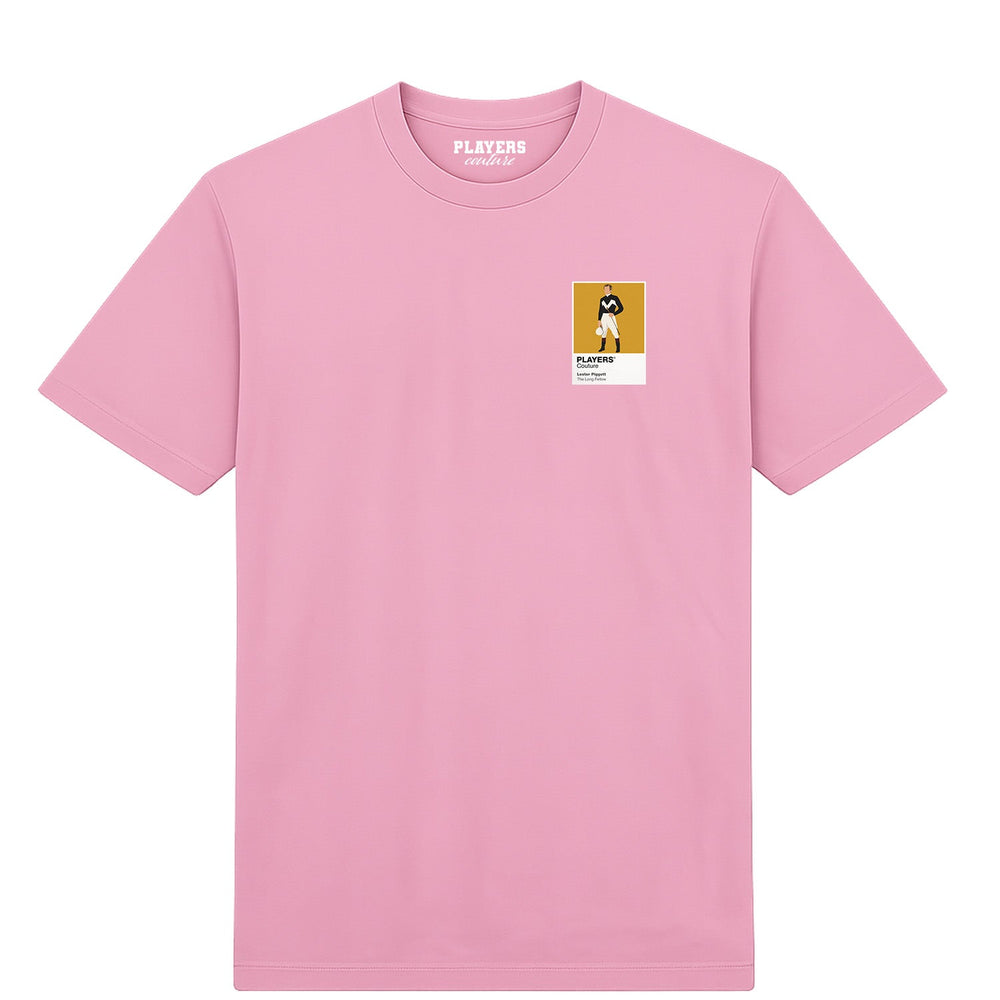 Lester Piggott horse racing T-shirt – mens pink tshirt view
