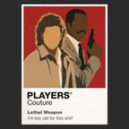 Lethal Weapon Riggs and Murtaugh standing back-to-back as mismatched Los Angeles detectives Icon Frame artwork in black