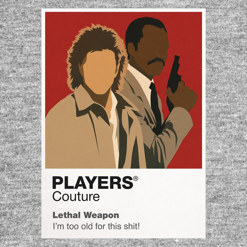 Lethal Weapon Riggs and Murtaugh standing back-to-back as mismatched Los Angeles detectives Icon Frame artwork in grey