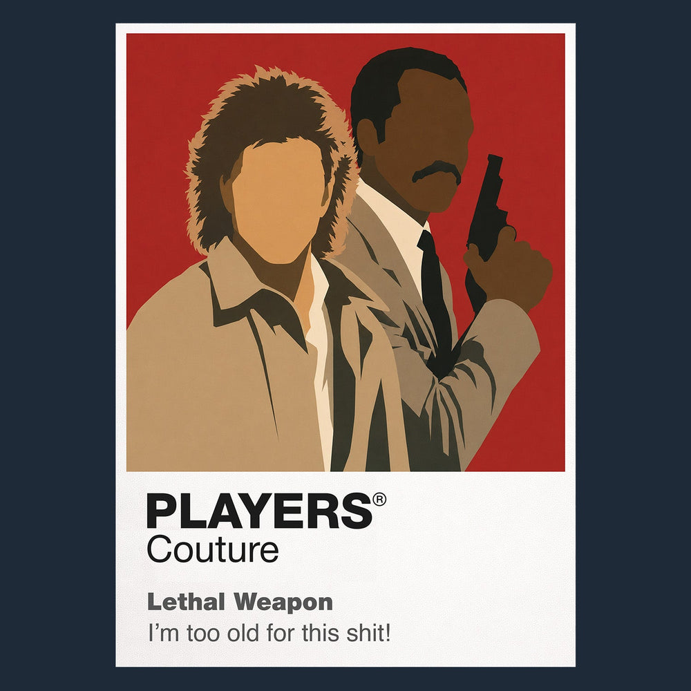 Lethal Weapon Riggs and Murtaugh standing back-to-back as mismatched Los Angeles detectives Icon Frame artwork in navy