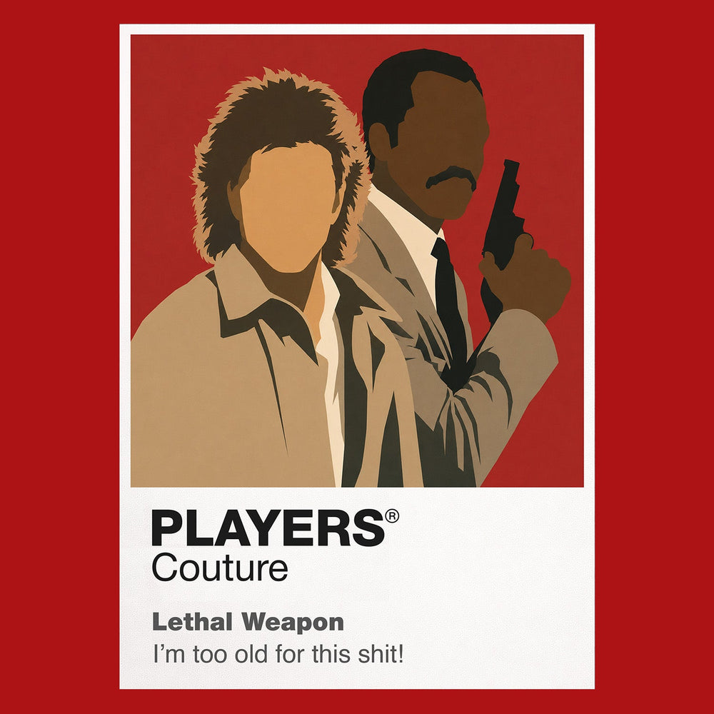 Lethal Weapon Riggs and Murtaugh standing back-to-back as mismatched Los Angeles detectives Icon Frame artwork in red