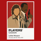 Lethal Weapon Riggs and Murtaugh standing back-to-back as mismatched Los Angeles detectives Icon Frame artwork in red