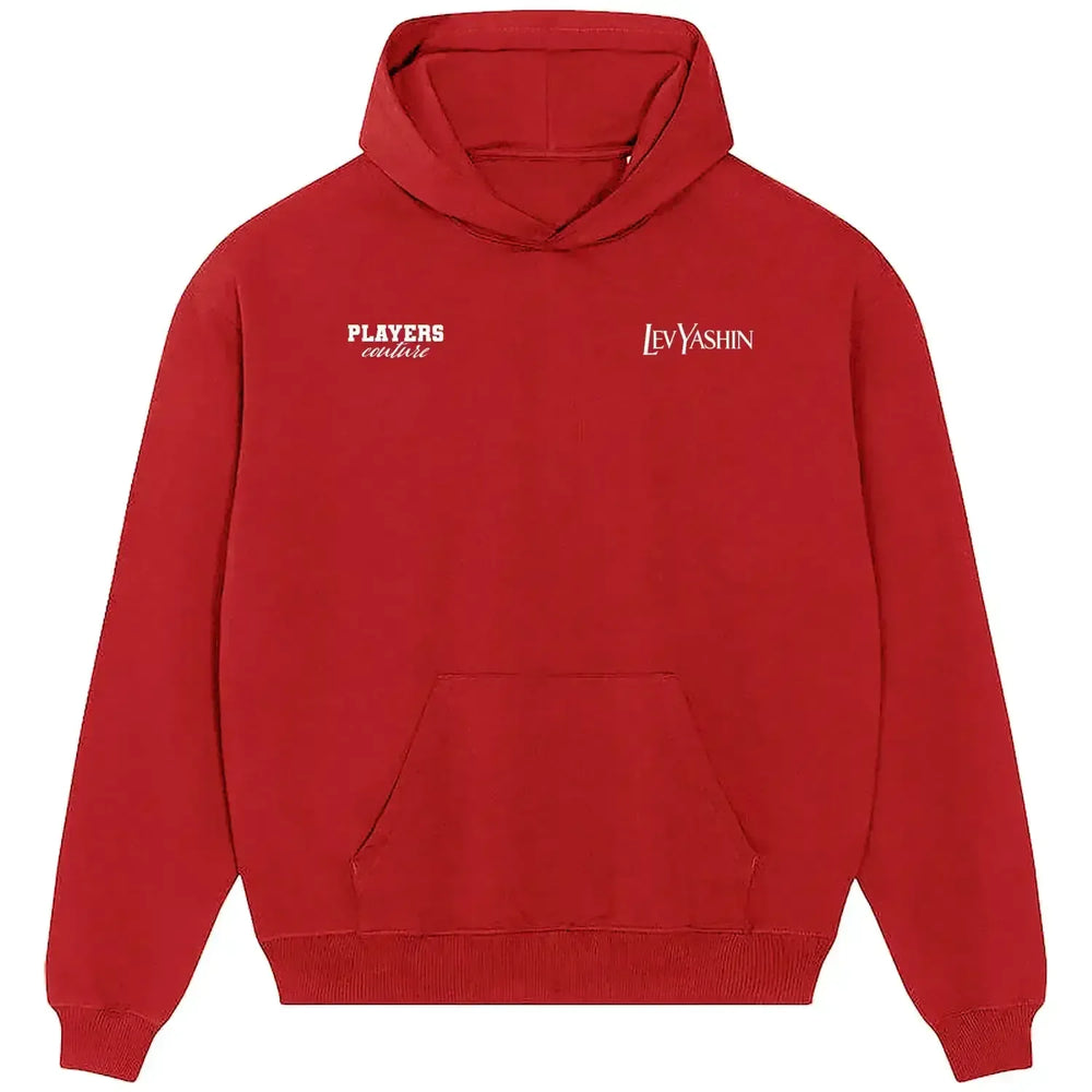 Lev Yashin hoodie – red men's hoodie featuring the Lev Yashin Players Couture logo