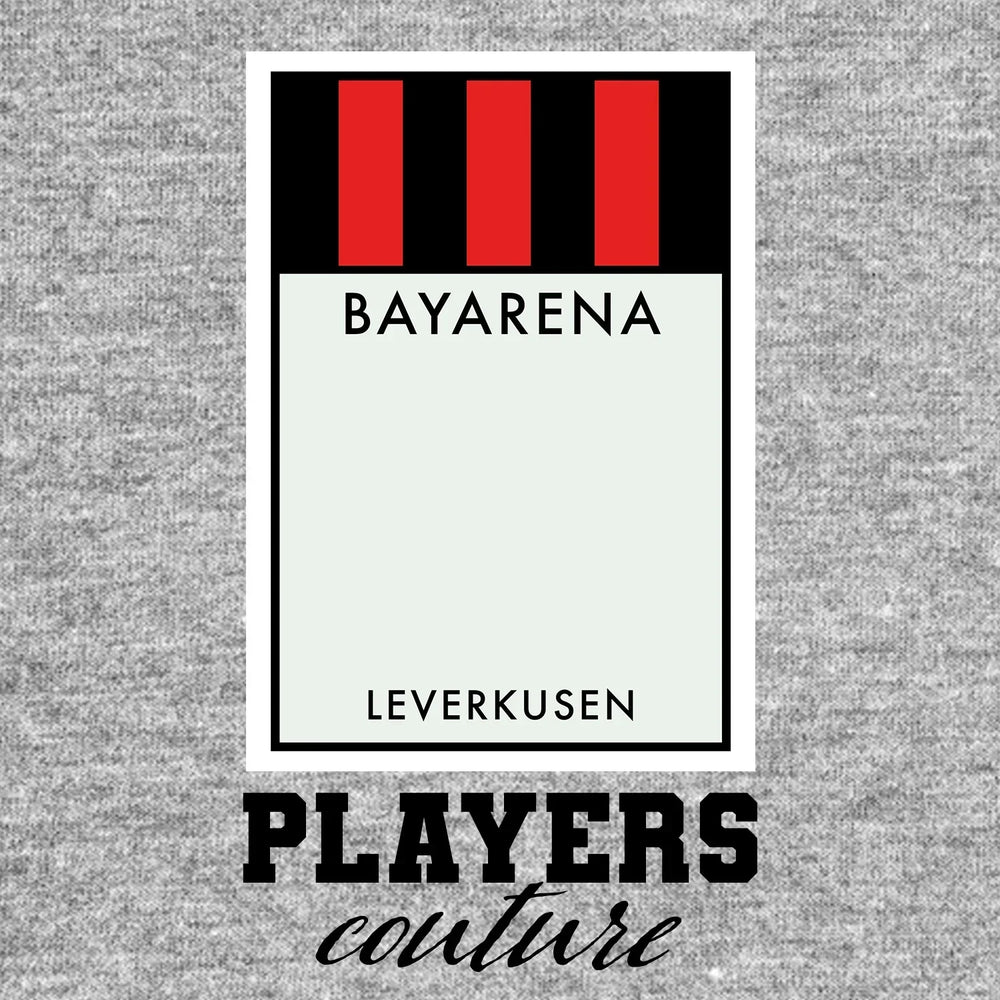 Bayer Leverkusen Monopoly Card hoodie – grey men's hoodie with black Bayer Leverkusen Monopoly Card letters and Players