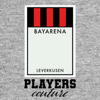 Bayer Leverkusen Monopoly Card hoodie – grey men's hoodie with black Bayer Leverkusen Monopoly Card letters and Players