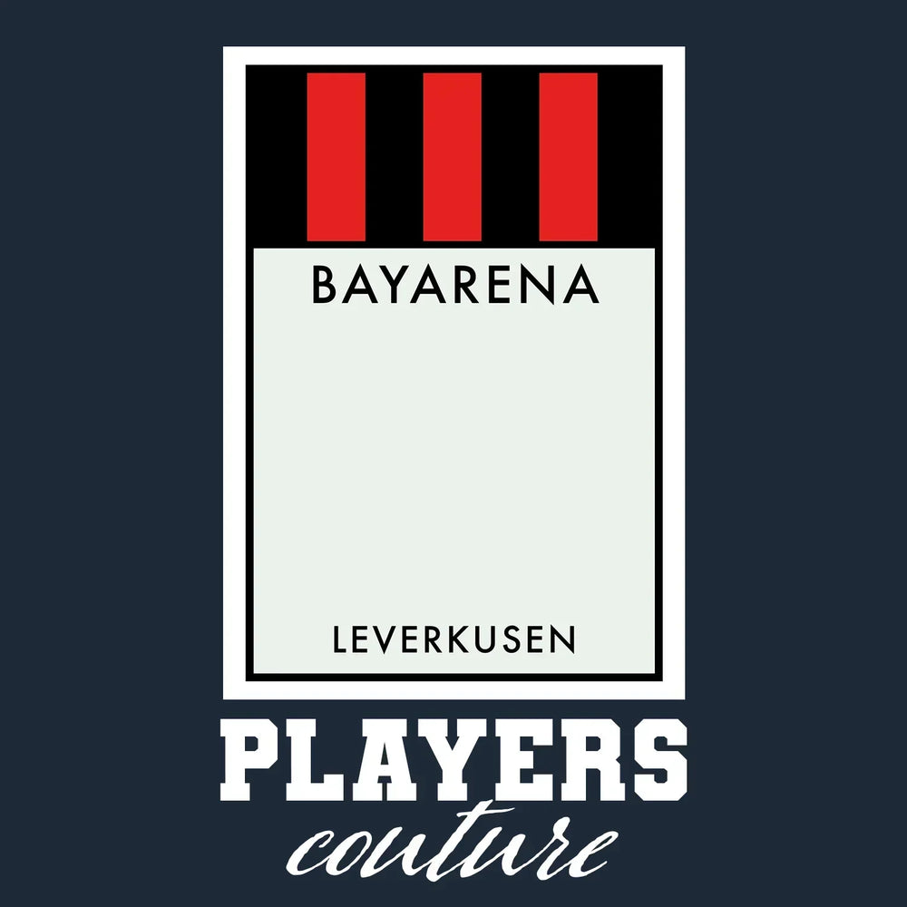Bayer Leverkusen Monopoly Card hoodie – navy men's hoodie with white Bayer Leverkusen Monopoly Card letters and Players