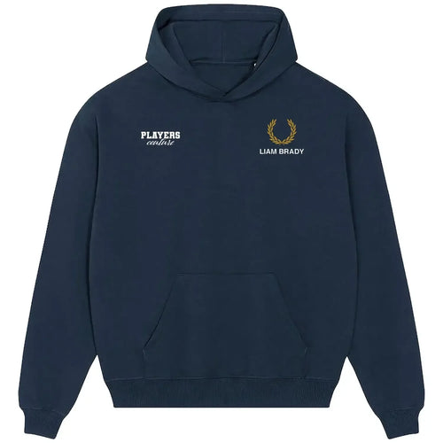 Liam Brady hoodie – navy men's hoodie featuring the Liam Brady Players Couture logo
