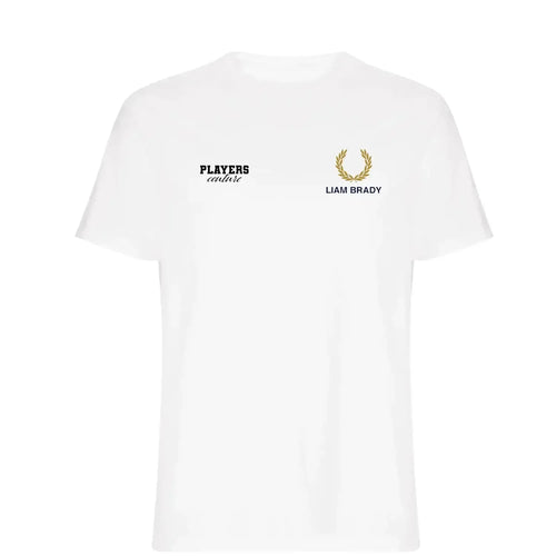 Liam Brady t-shirt – white men's t-shirt featuring the Liam Brady Players Couture logo