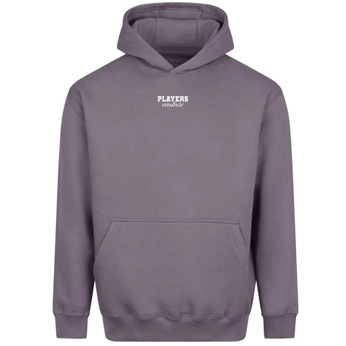Essentials Collection hoodie – white men's hoodie with black Essentials Collection letters and Players Couture logo on the
