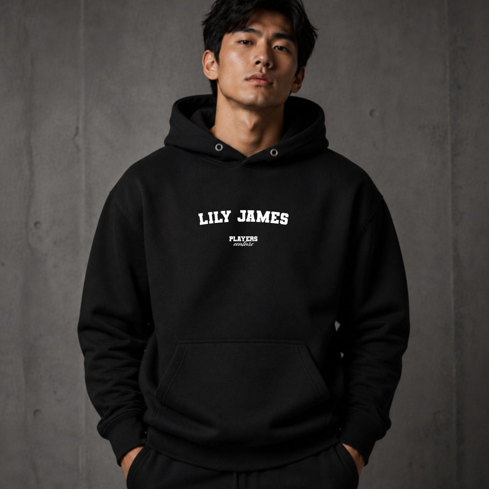 Lily James name-print hoodie - black