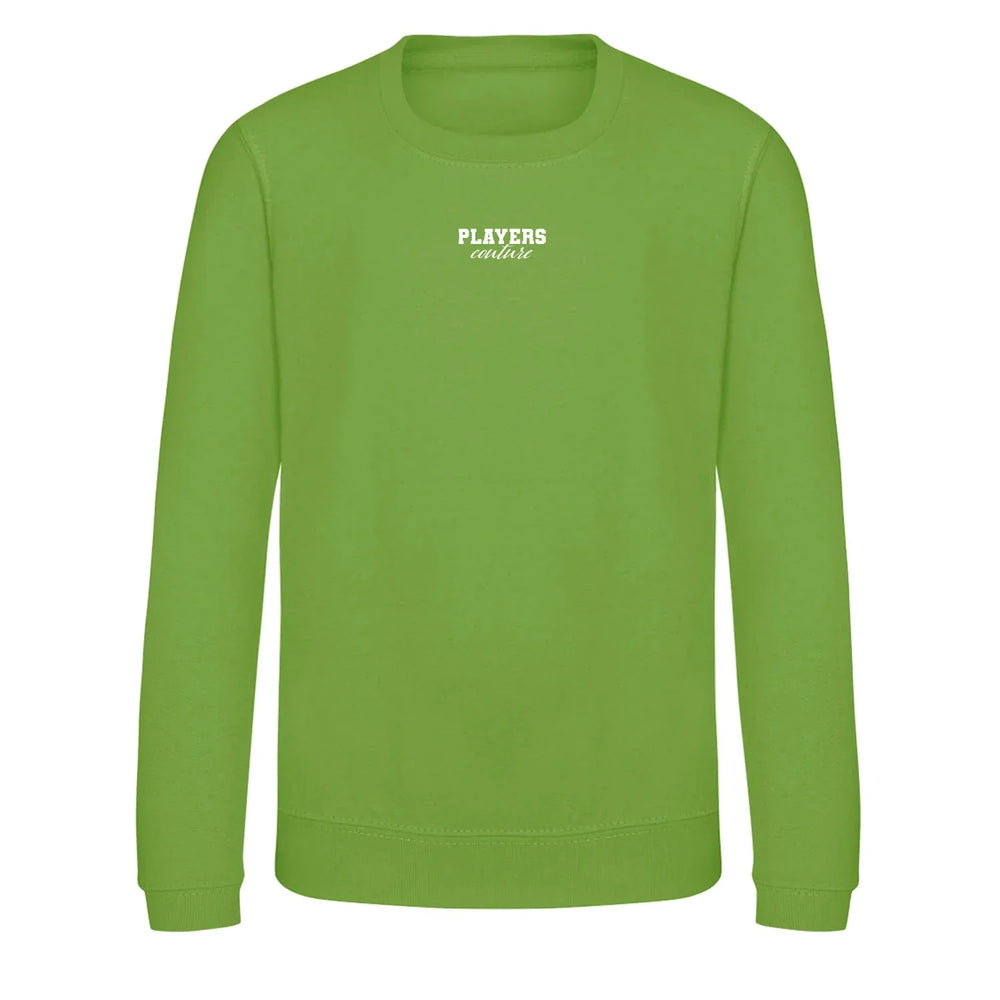 Essentials Collection hoodie – green kids' hoodie with white Essentials Collection letters and Players Couture logo on the