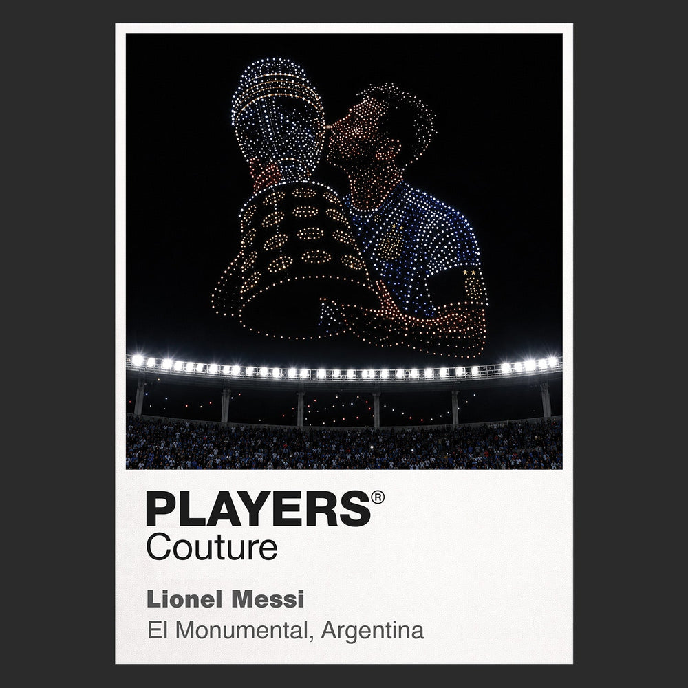 Lionel Messi Argentina number 10 World Cup trophy Icons in Lights Frame artwork in black