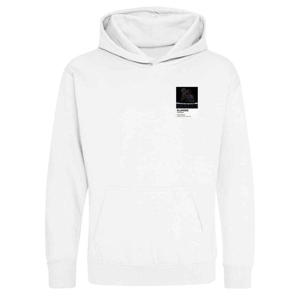 Lionel Messi Argentina Icons in Lights Frame Kids Hoodie in White