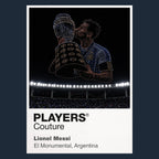Lionel Messi Argentina number 10 World Cup trophy Icons in Lights Frame artwork in navy