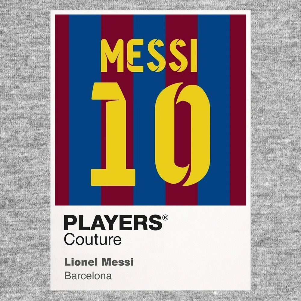 Lionel Messi 10 Barcelona Football Shirt Frame Men's Hoodie – grey close-up detail shot of the Lionel Messi 10 Barcelona
