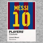 Lionel Messi 10 Barcelona Football Shirt Frame Men's Hoodie – grey close-up detail shot of the Lionel Messi 10 Barcelona