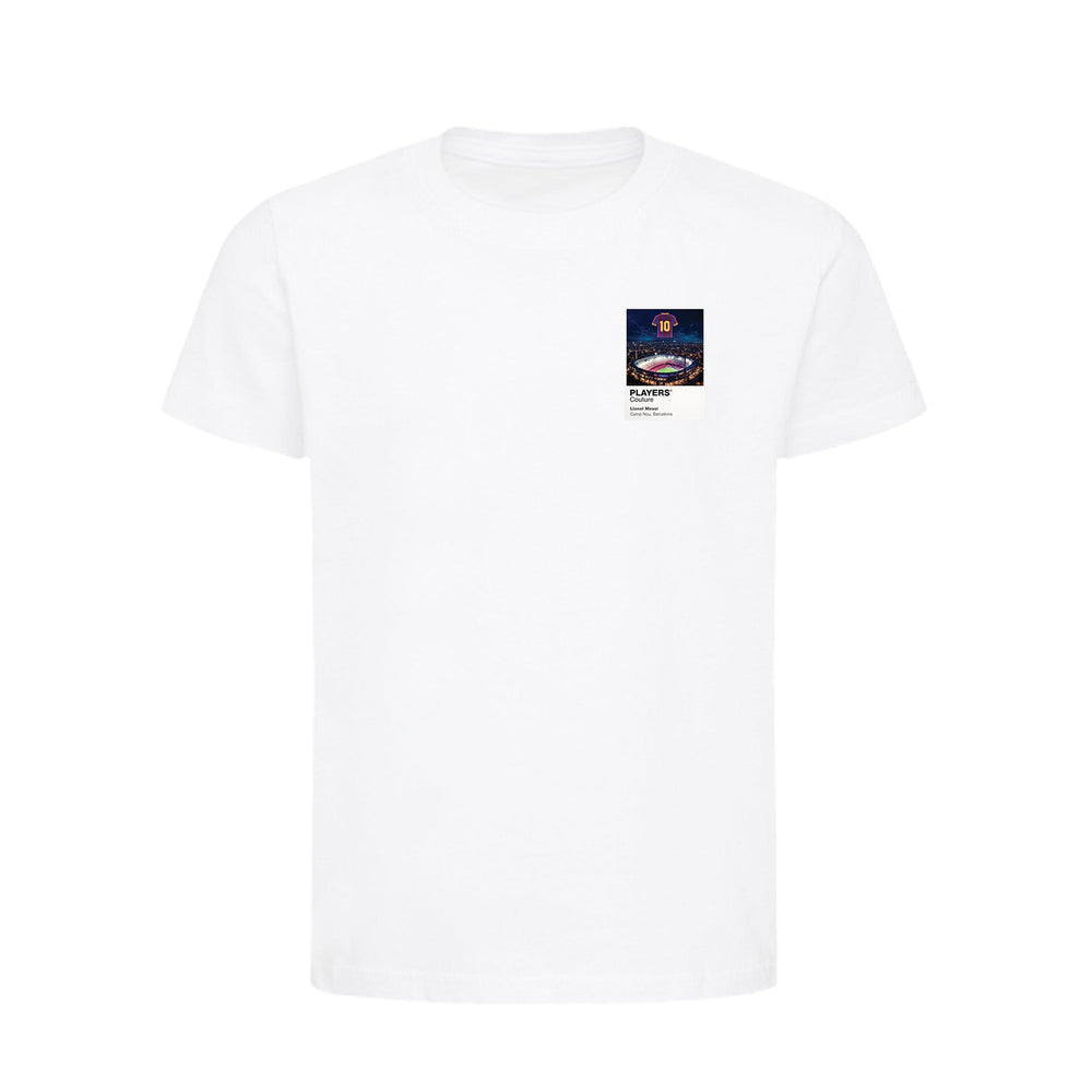 Lionel Messi Barcelona Icons in Lights Frame Kids T-Shirt in White