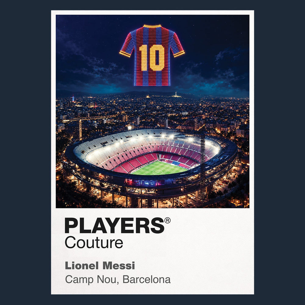 Lionel Messi Barcelona number 10 Icons in Lights Frame artwork in navy