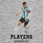 Lionel Messi Dribble Badge Men's Hoodie – grey close-up detail shot of the Lionel Messi Dribble Players Couture logo design