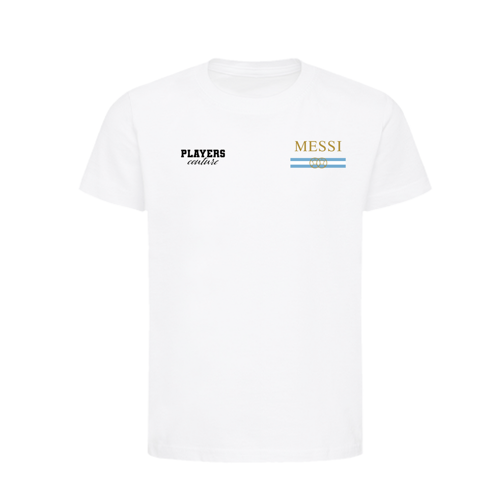 Lionel Messi Flag Logo Players Couture Kids T-Shirt White