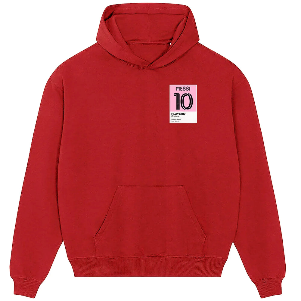 Lionel Messi 10 Inter Miami Football hoodie – red men's hoodie featuring the Lionel Messi 10 Inter Miami Football Players