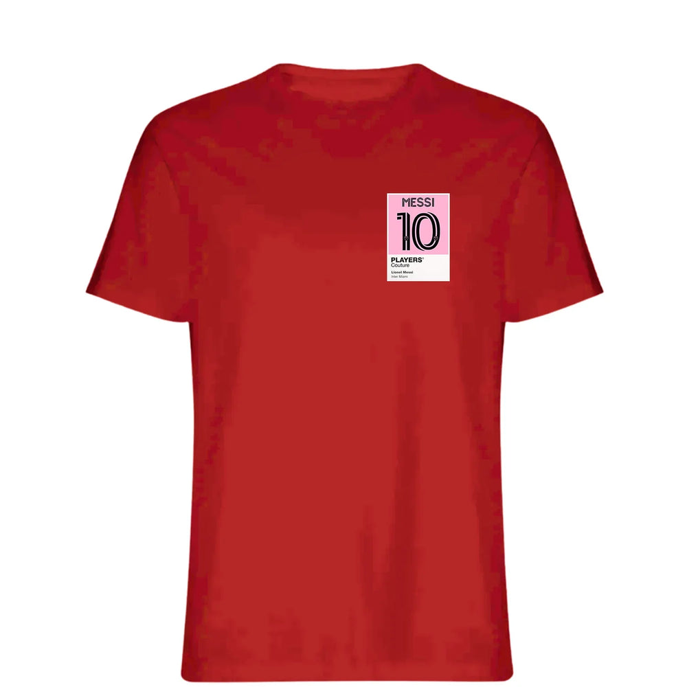 Lionel Messi 10 Inter Miami Football t-shirt – red men's t-shirt featuring the Lionel Messi 10 Inter Miami Football Players