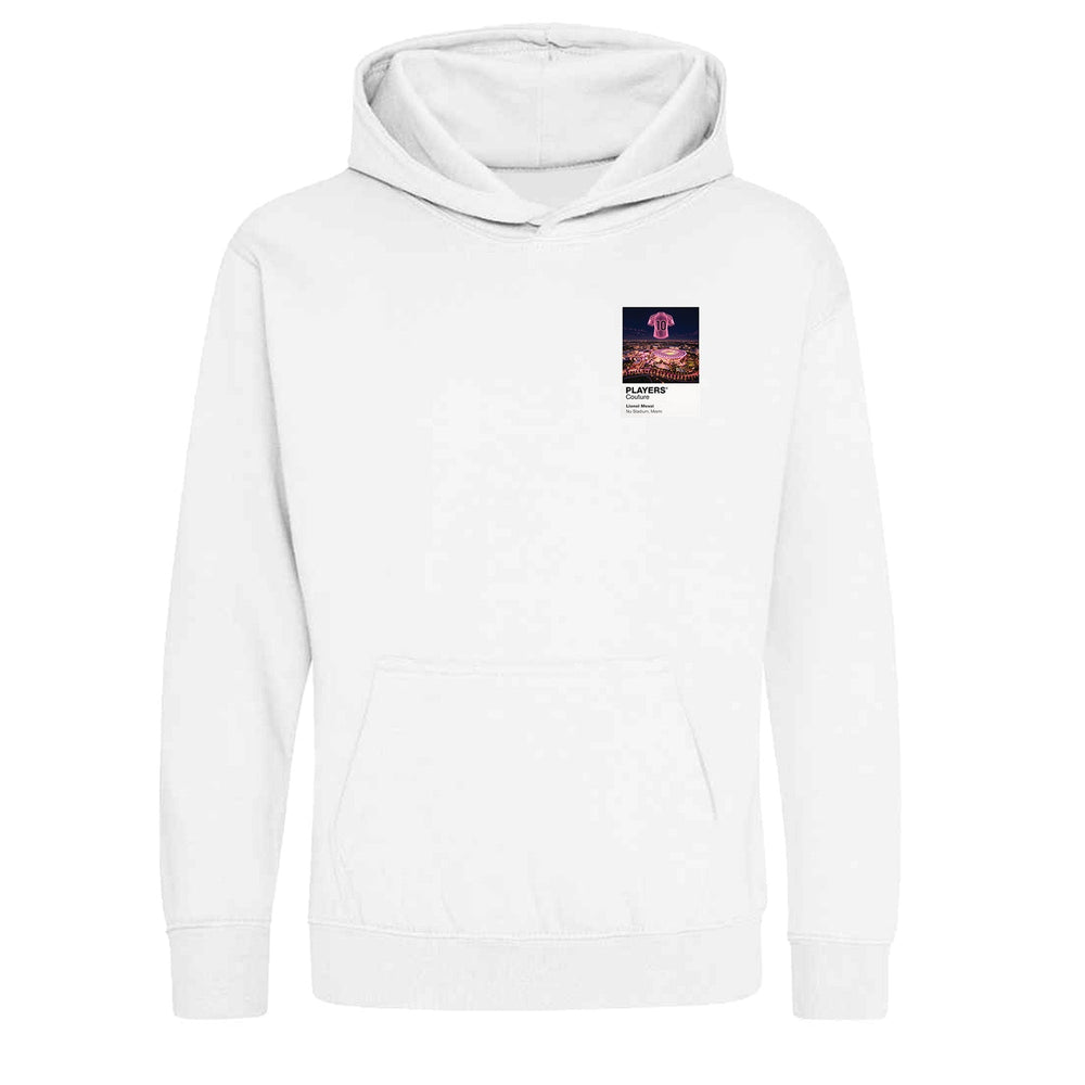 Lionel Messi Inter Miami Icons in Lights Frame Kids Hoodie in White