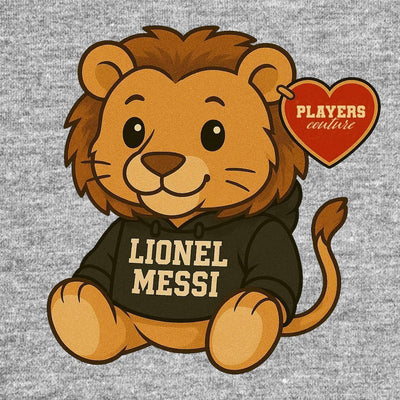 Lionel Messi Lion Logo Men's Hoodie – grey close-up detail shot of the Lionel Messi Lion Players Couture logo design