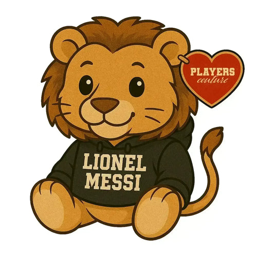 Lionel Messi Lion Logo Men's Hoodie – white close-up detail shot of the Lionel Messi Lion Players Couture logo design