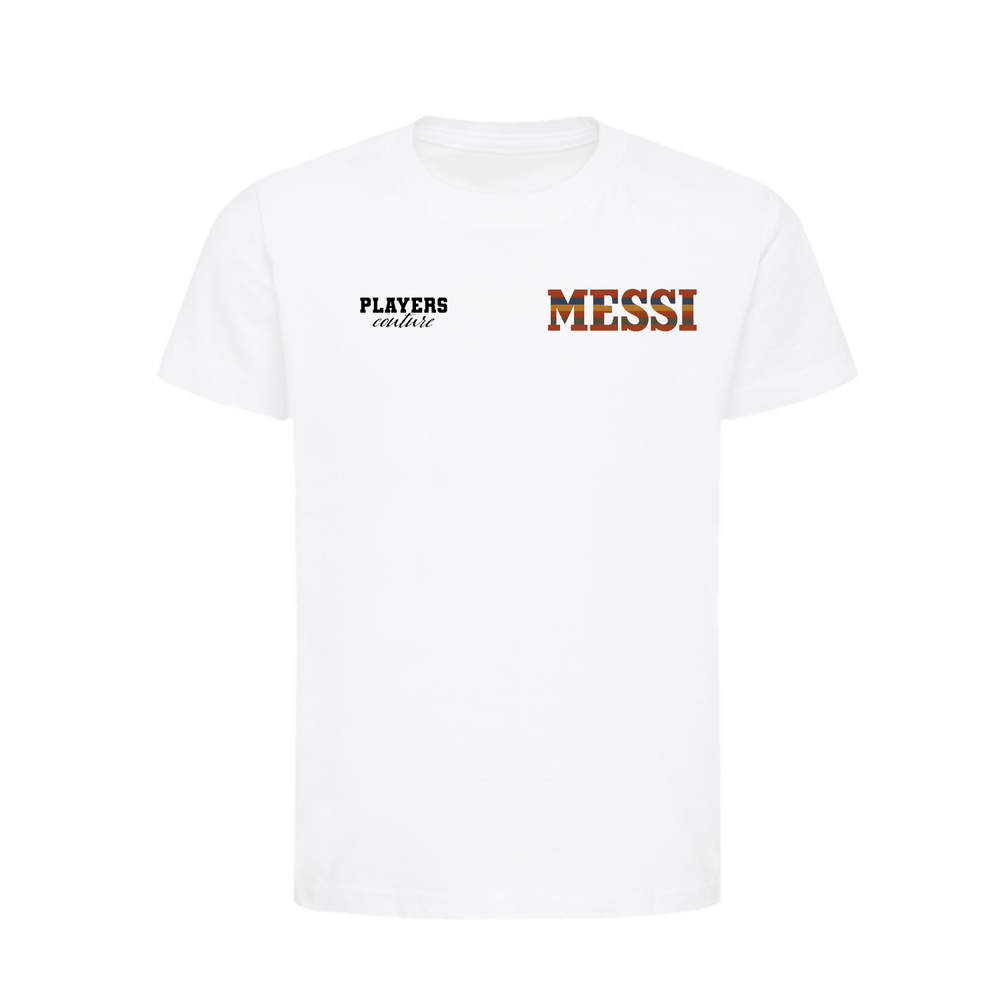 Lionel Messi Logo 2 Players Couture Kids T-Shirt White