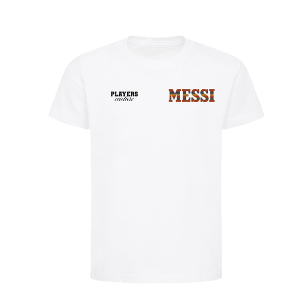 Lionel Messi Logo 2 Players Couture Kids T-Shirt White