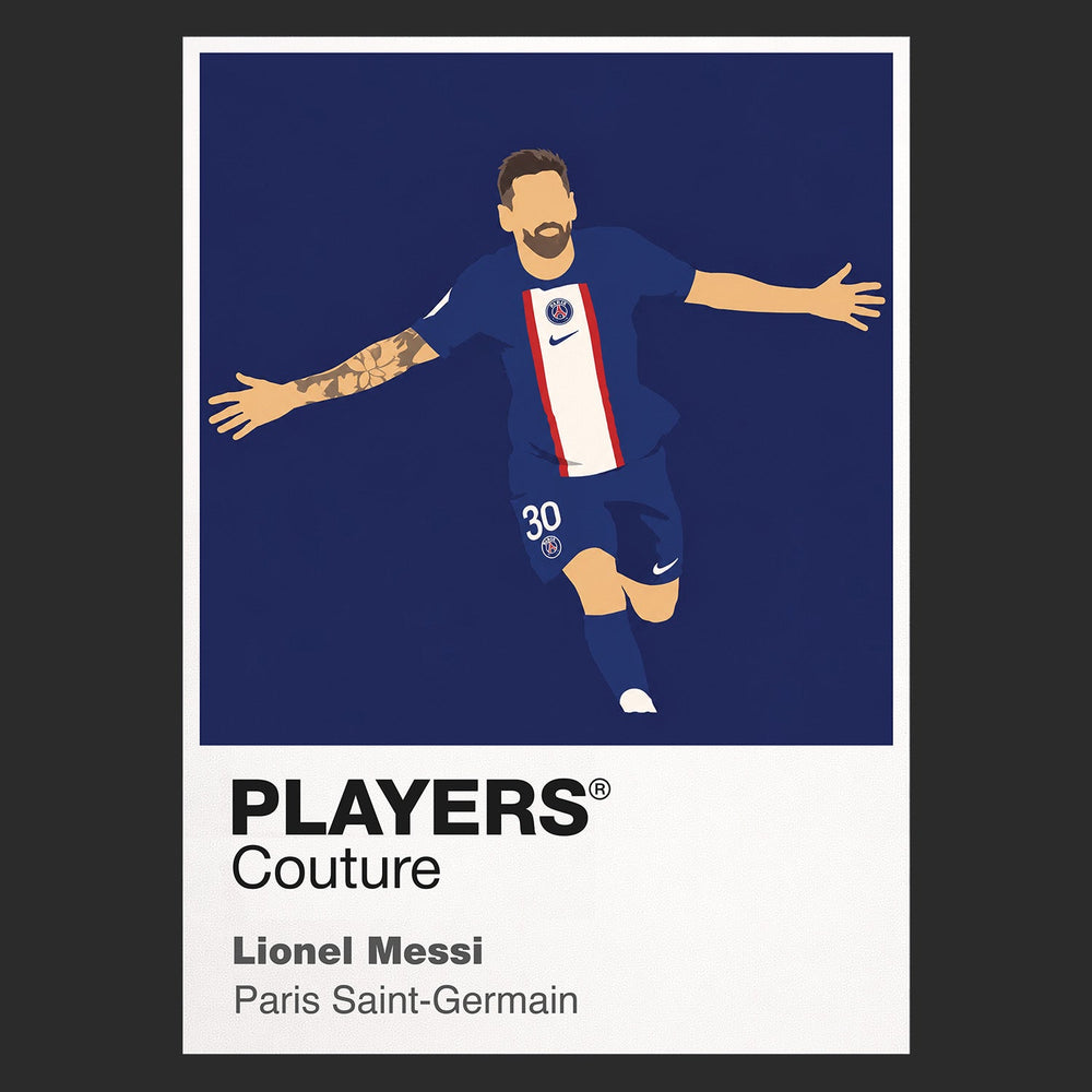 Lionel Messi PSG Icon Frame — Pantone-style player illustration art card