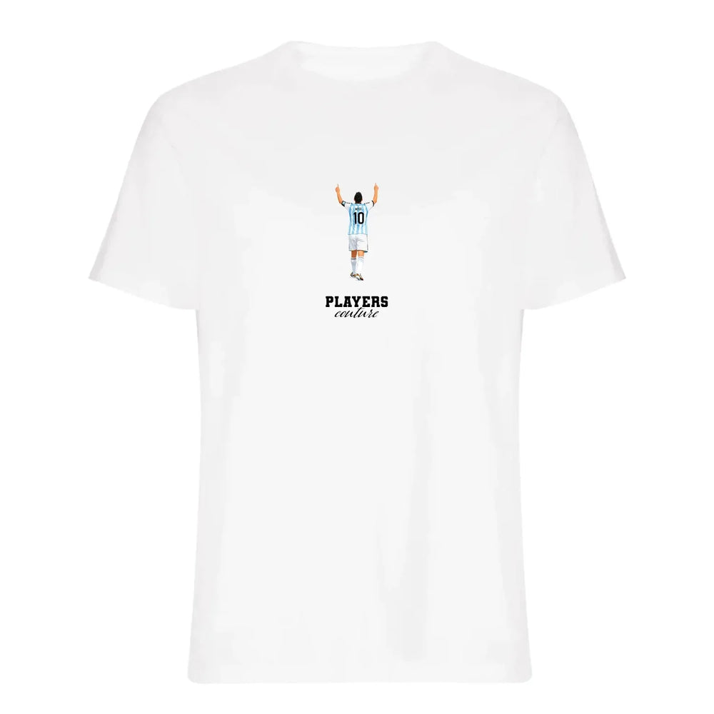Lionel Messi Icon t-shirt – white men's t-shirt with black Lionel Messi Icon letters and Players Couture logo on the chest