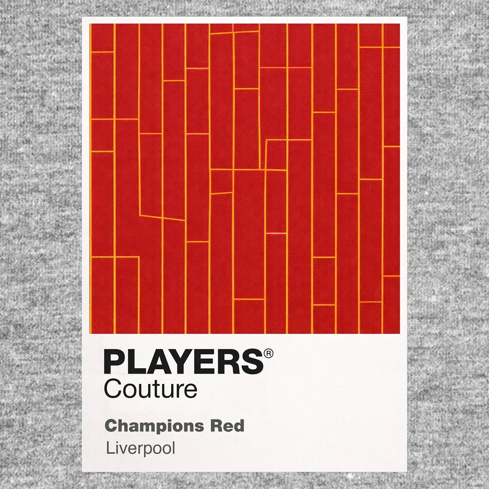 Liverpool Champions Red Classic Football Shirt Colours Frame Men's T-Shirt – grey close-up detail shot of the Liverpool