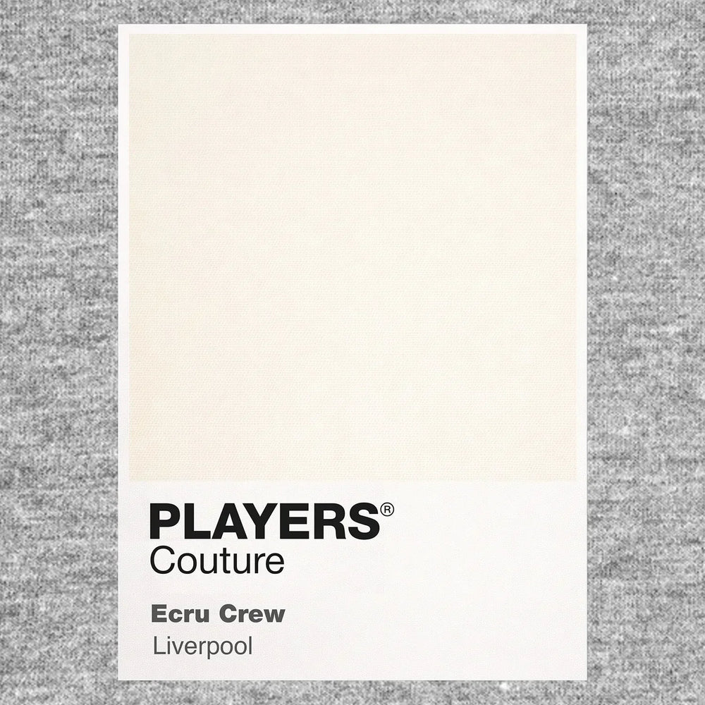 Liverpool Ecru Away Classic Football Shirt Colours Frame Men's T-Shirt – grey close-up detail shot of the Liverpool Ecru