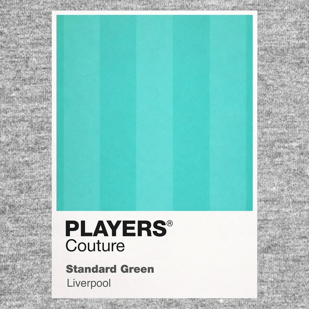 Liverpool Green Away Classic Football Shirt Colours Frame Men's T-Shirt – green close-up detail shot of the Liverpool Green