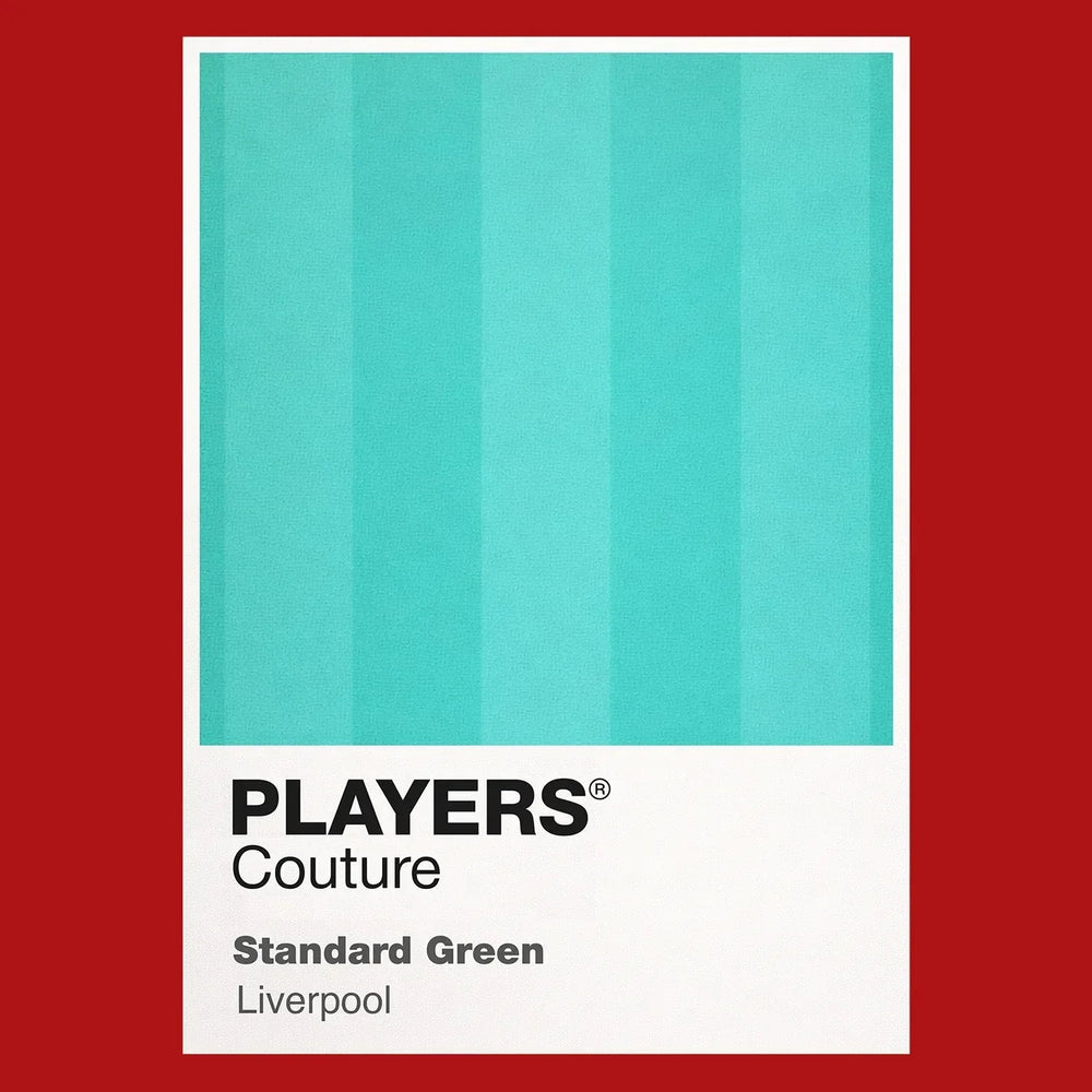 Liverpool Green Away Classic Football Shirt Colours Frame Men's T-Shirt – green close-up detail shot of the Liverpool Green